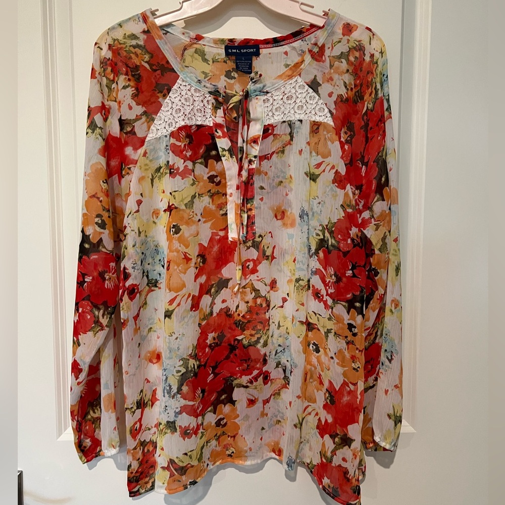 Colorful Scoop Neck Long Sleeve Blouse